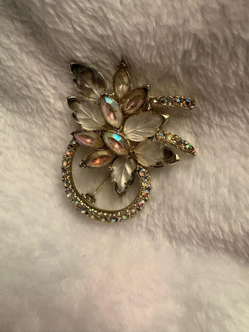 Aurora Crystal Floral Brooch - Iridescent Pink and Clear